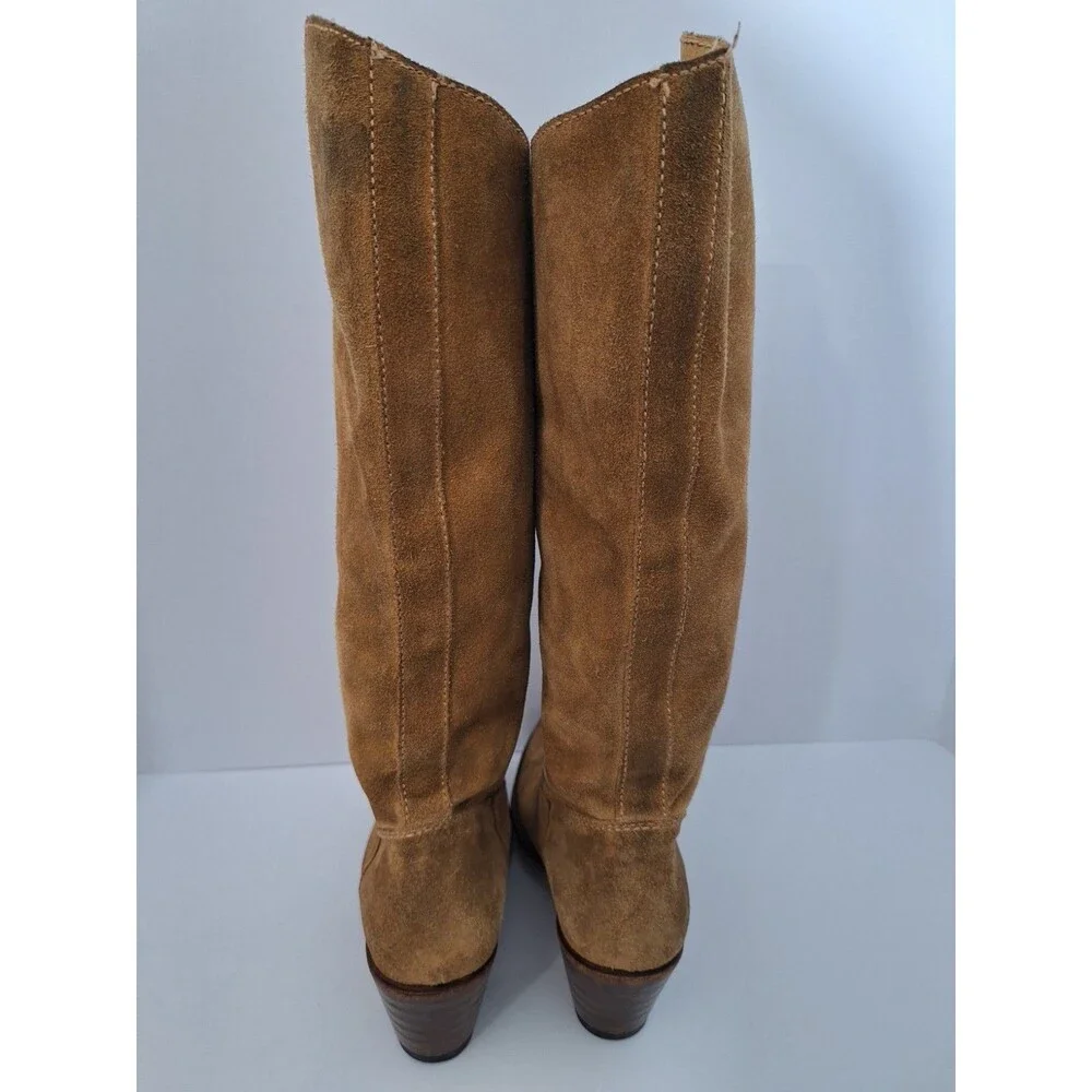 Frye Women's Camel Stacked Heel Suede Leather Knee High Western Boots Sz 6.5M